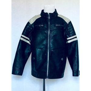 DISTORTION Kid's Striped Faux Leather Moto Jacket Size 4